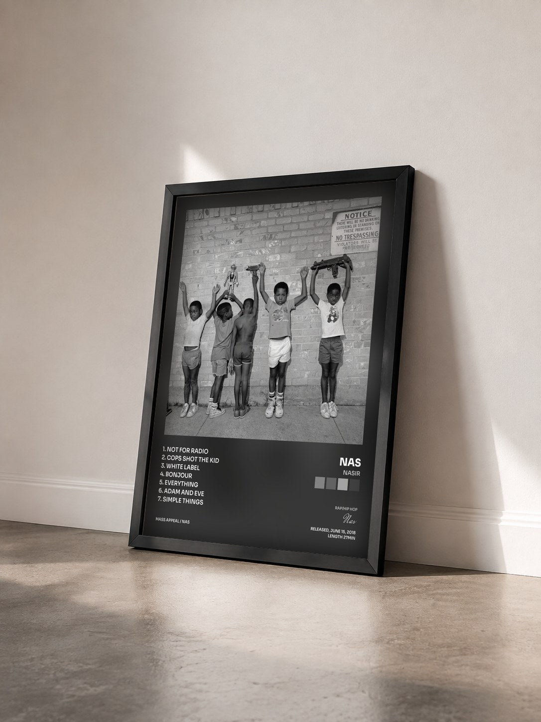 #noir Tableau de l'album NASIR de Nas vu de trois quarts, cadre noir