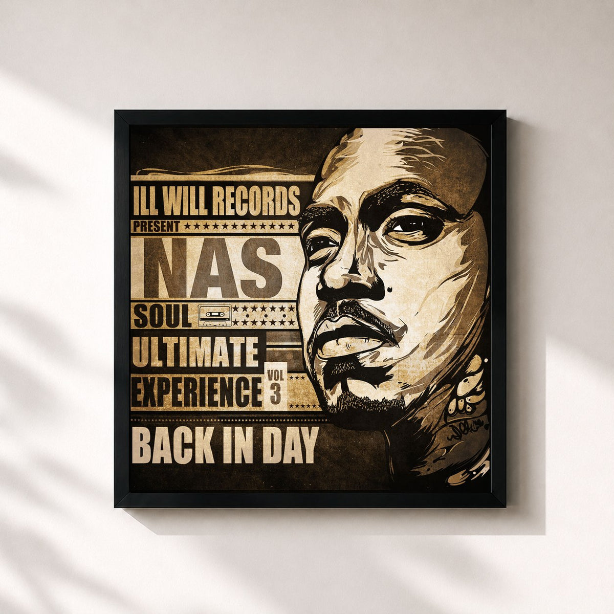 #noir Tableau carré de l'album Soul Ultimate Experience Vol. 3 de Nas, cadre noir 32x32 cm