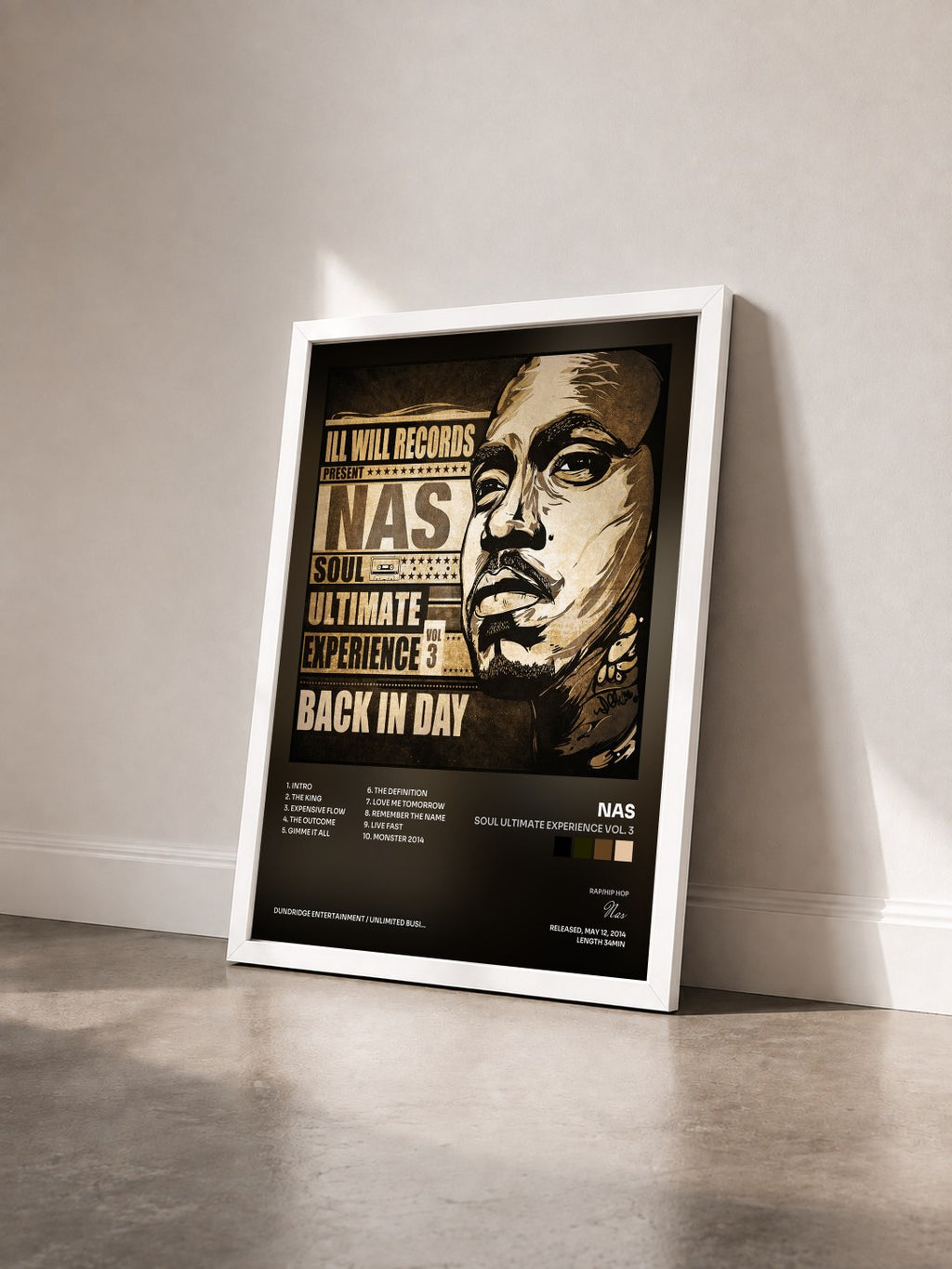 #blanc Tableau de l'album Soul Ultimate Experience Vol. 3 de Nas vu de trois quarts, cadre blanc