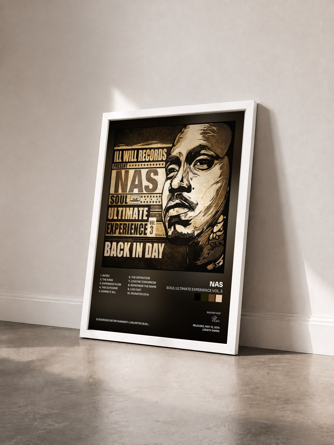 #blanc Tableau de l'album Soul Ultimate Experience Vol. 3 de Nas vu de trois quarts, cadre blanc