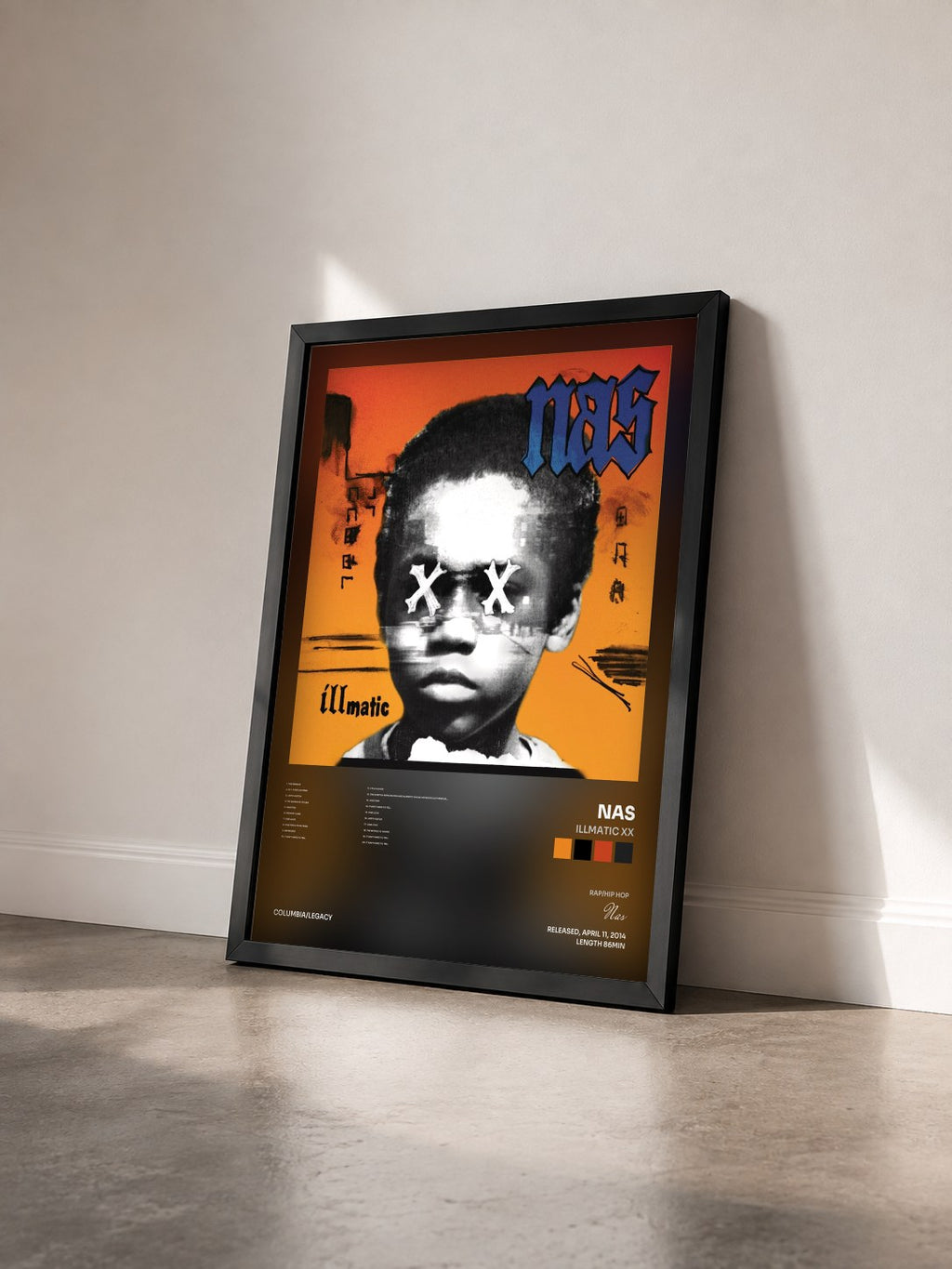 #noir Tableau de l'album Illmatic XX de Nas vu de trois quarts, cadre noir