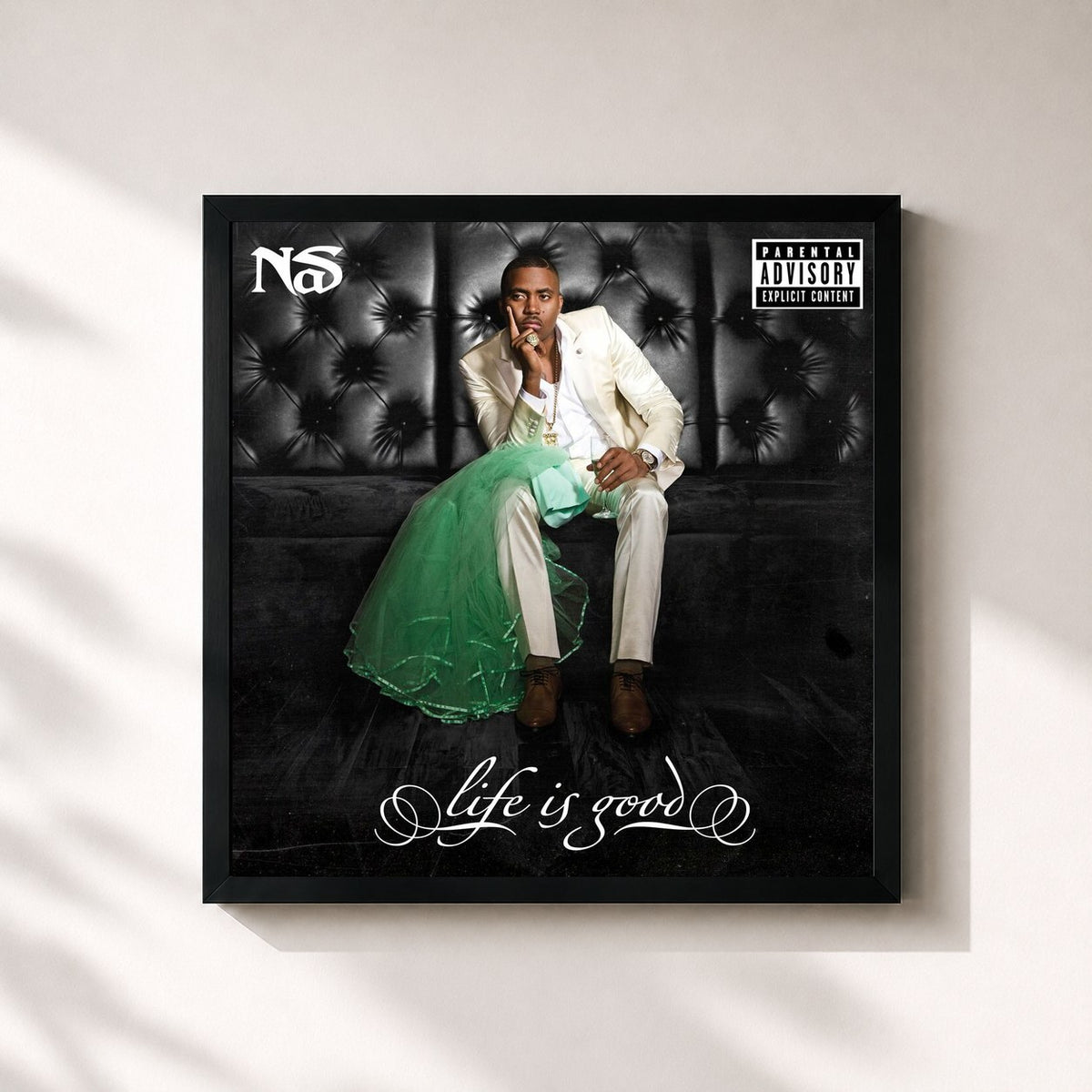 #noir Tableau carré de l'album Life Is Good de Nas, cadre noir 32x32 cm