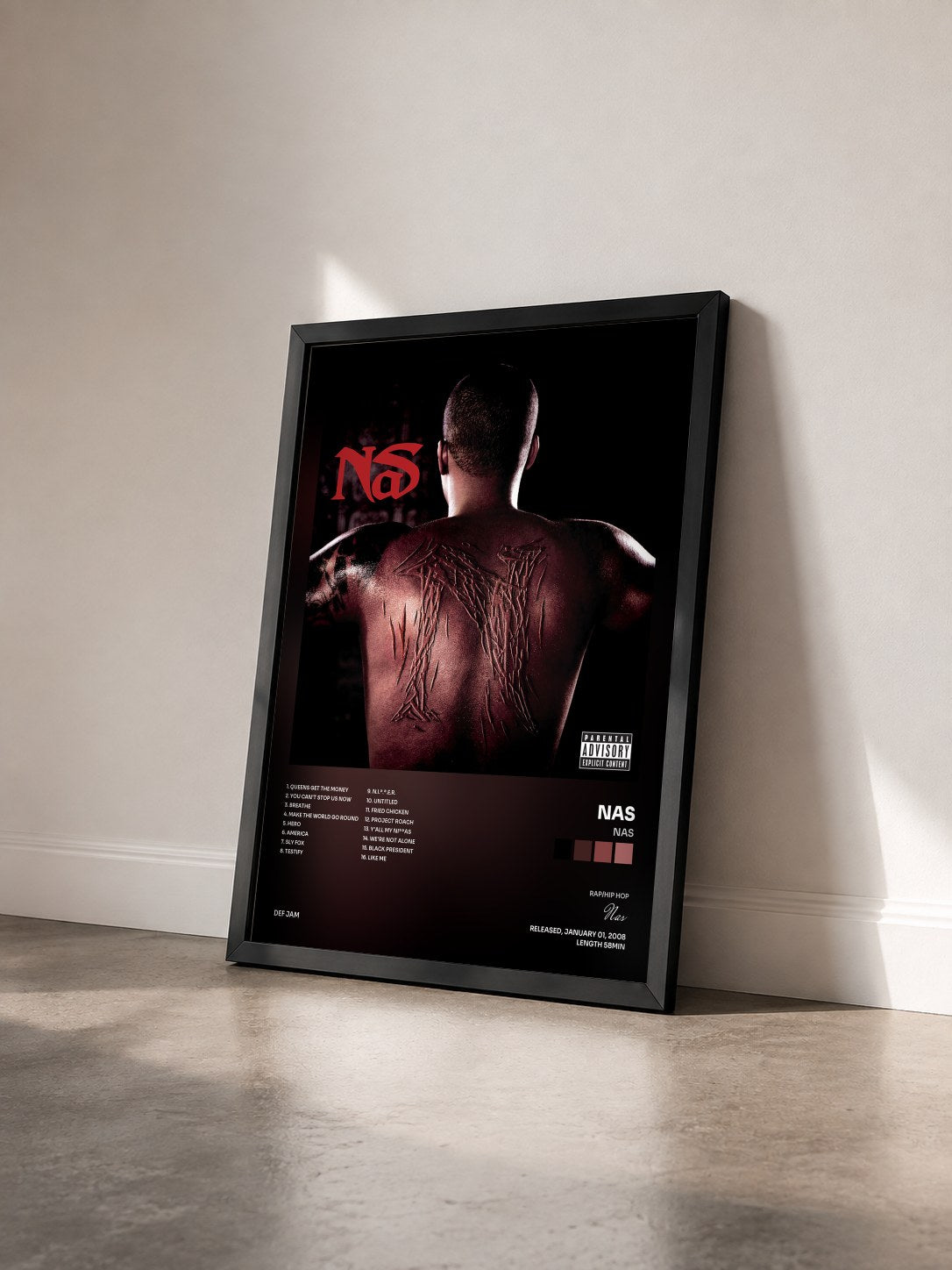 #noir Tableau de l'album Nas de Nas vu de trois quarts, cadre noir