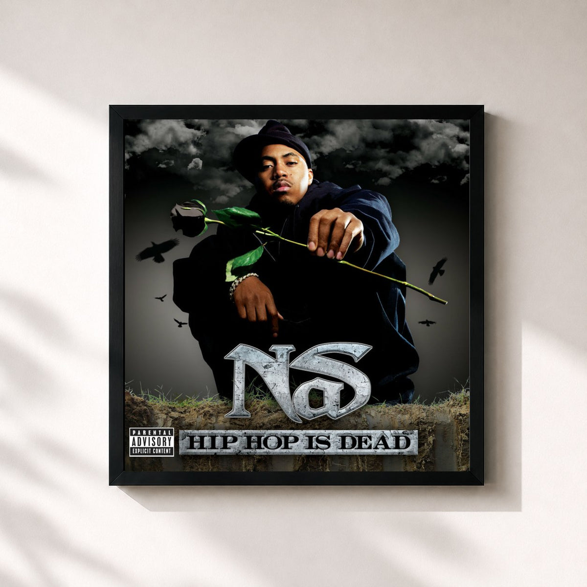 #noir Tableau carré de l'album Hip Hop Is Dead (Expanded Edition) de Nas, cadre noir 32x32 cm