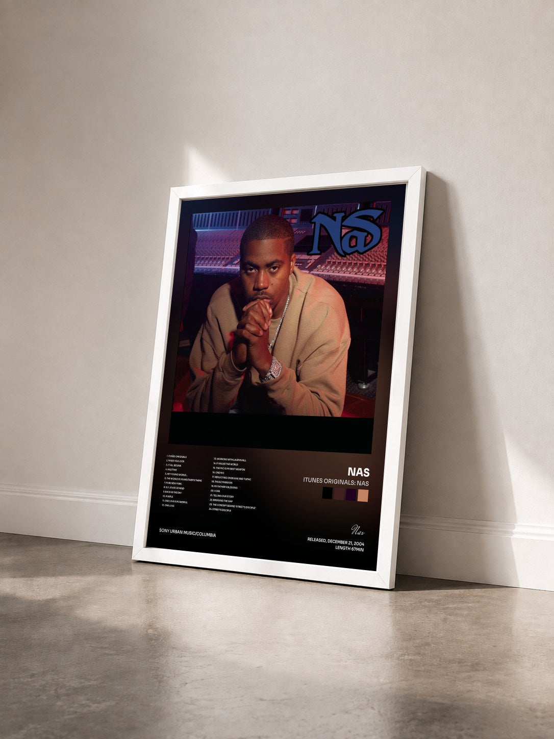 #blanc Tableau de l'album iTunes Originals: Nas de Nas vu de trois quarts, cadre blanc
