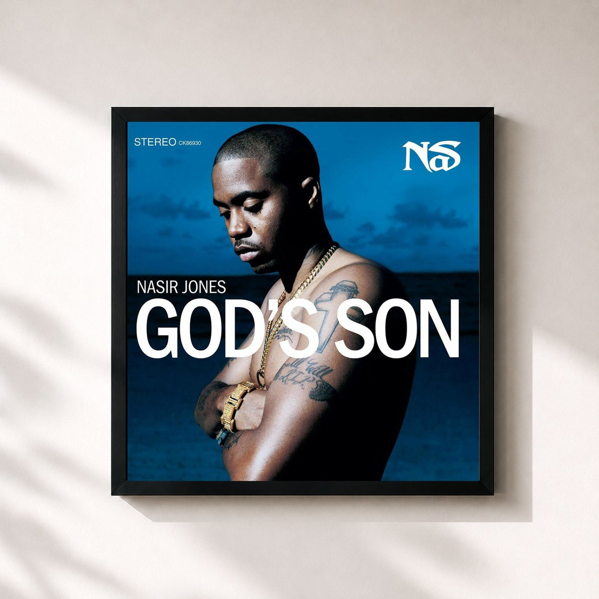 #noir Tableau carré de l'album God's Son de Nas, cadre noir 32x32 cm
