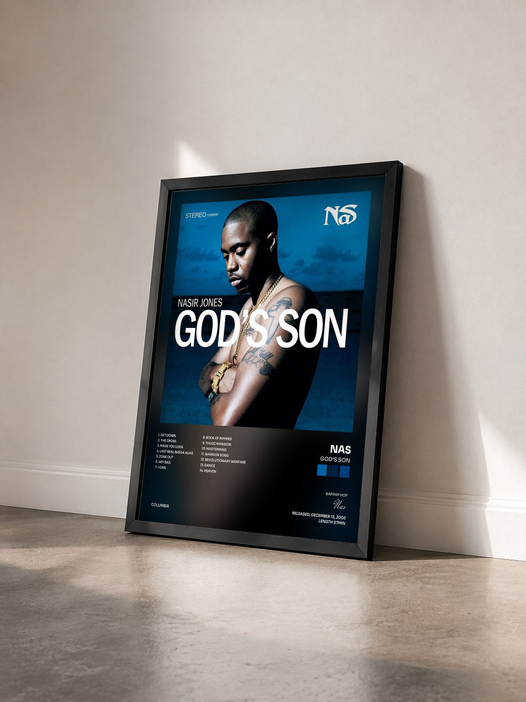 #noir Tableau de l'album God's Son de Nas vu de trois quarts, cadre noir