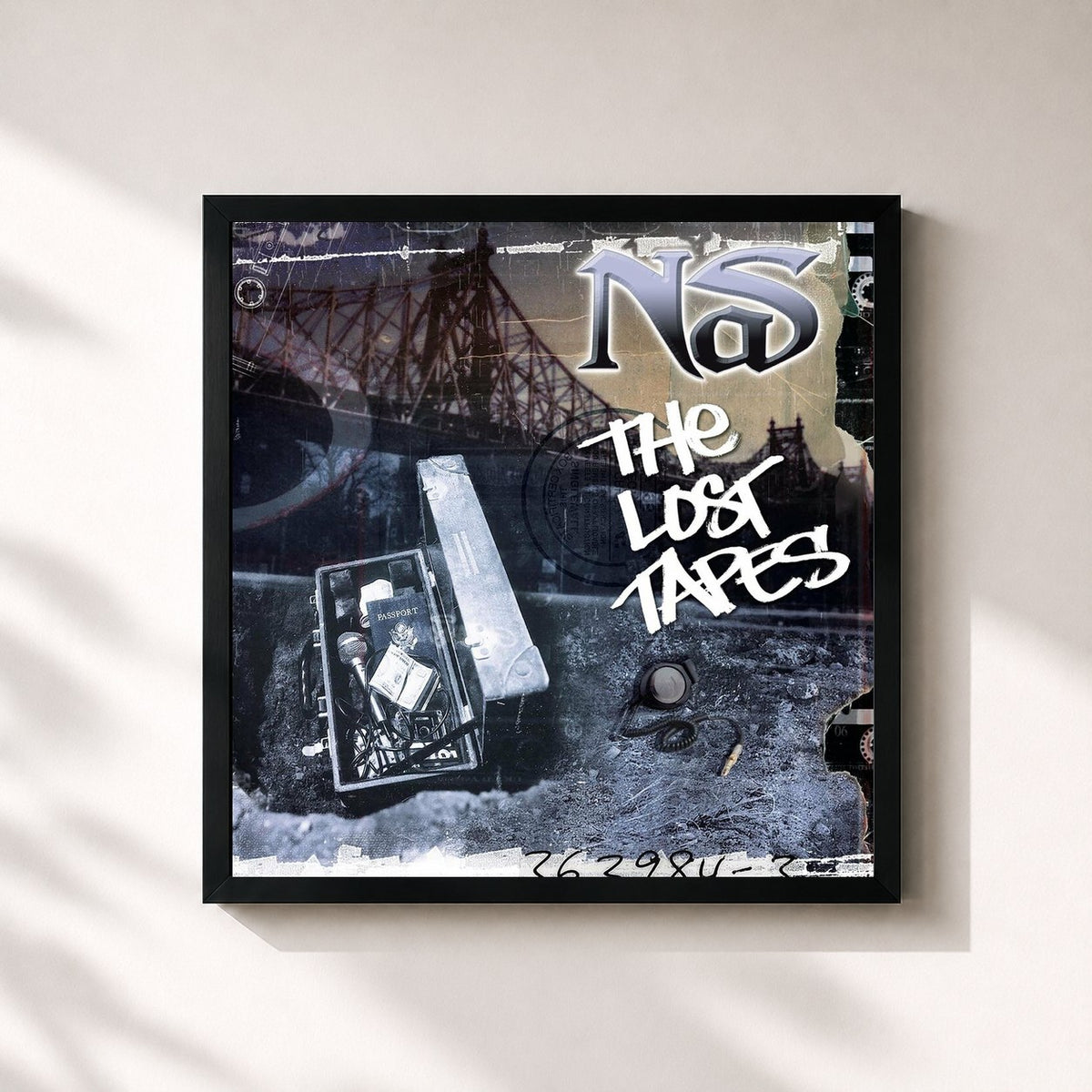 #noir Tableau carré de l'album The Lost Tapes de Nas, cadre noir 32x32 cm