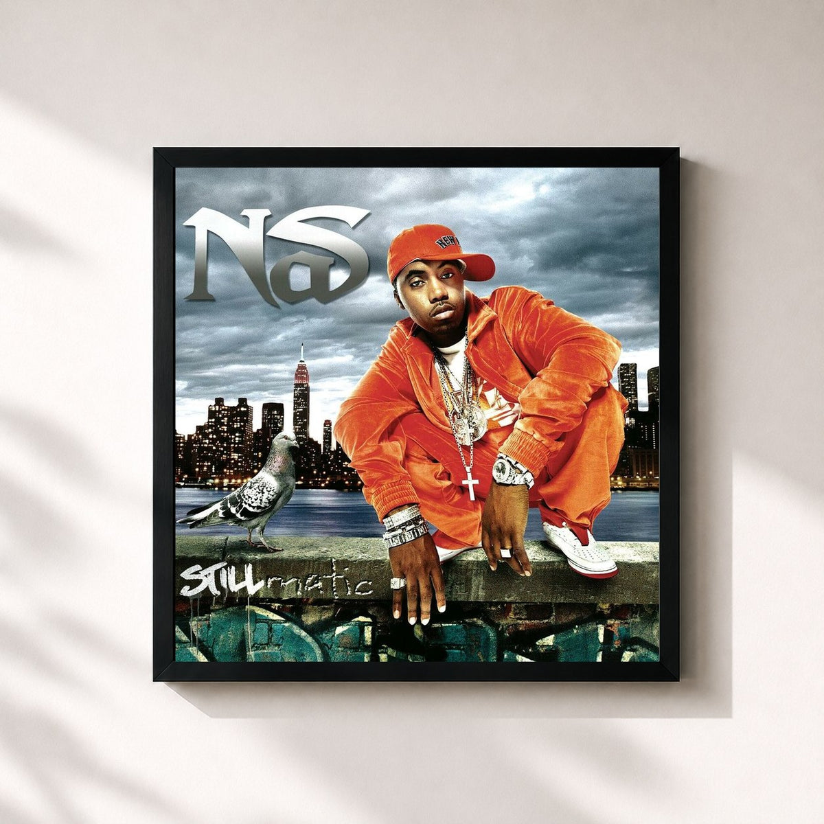 #noir Tableau carré de l'album Stillmatic de Nas, cadre noir 32x32 cm
