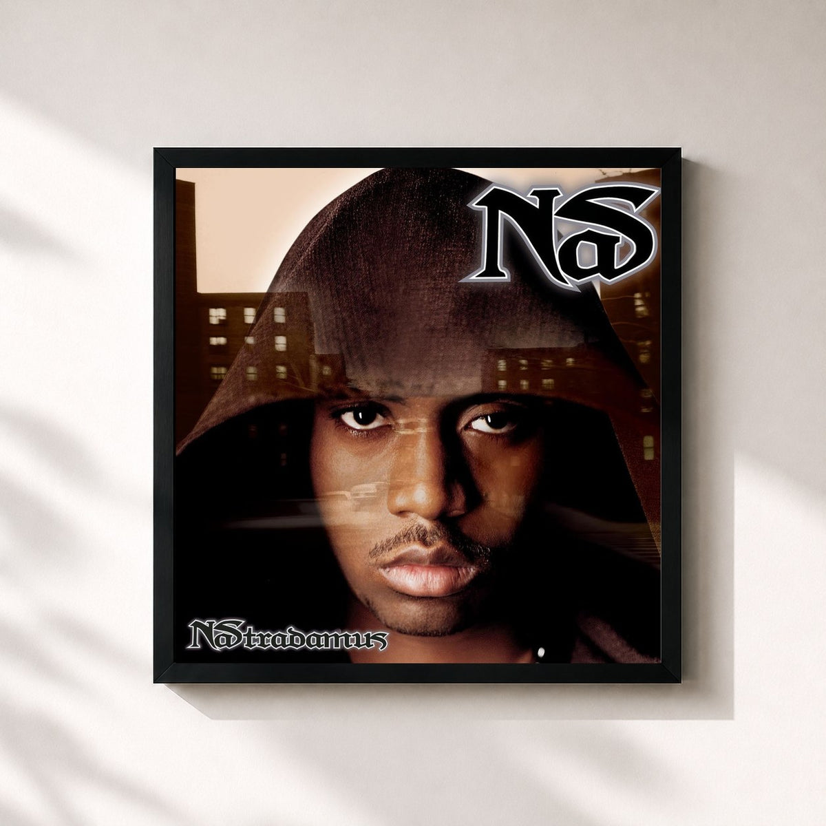 #noir Tableau carré de l'album Nastradamus de Nas, cadre noir 32x32 cm