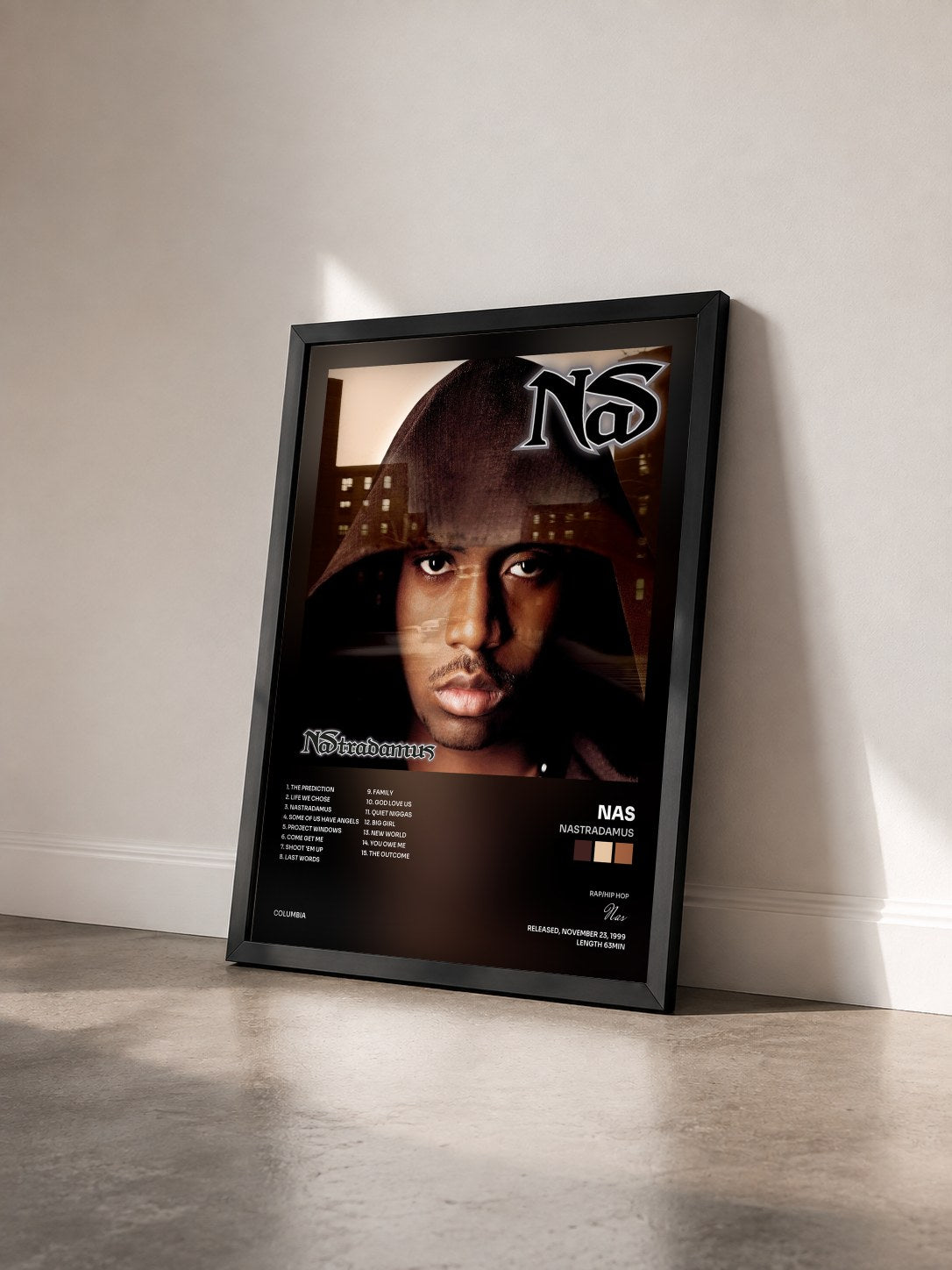 #noir Tableau de l'album Nastradamus de Nas vu de trois quarts, cadre noir