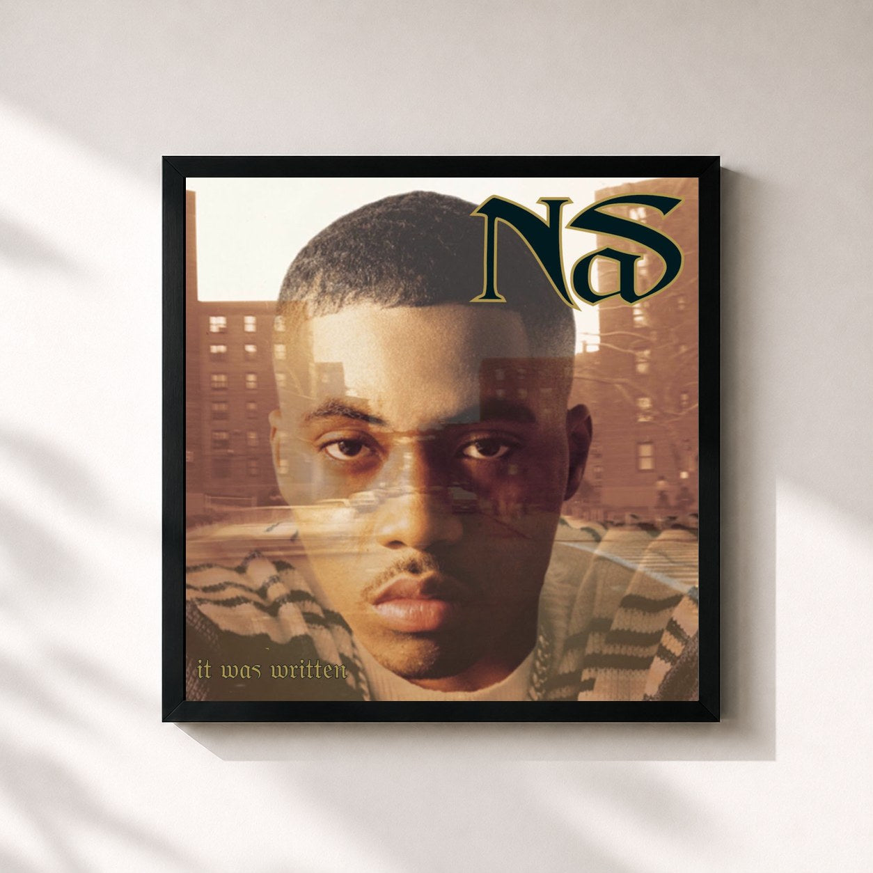 #noir Tableau carré de l'album It Was Written de Nas, cadre noir 32x32 cm