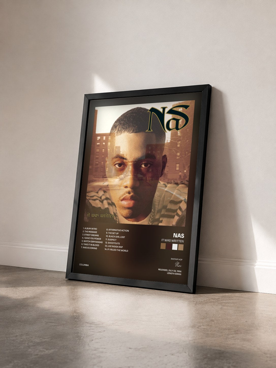 #noir Tableau de l'album It Was Written de Nas vu de trois quarts, cadre noir