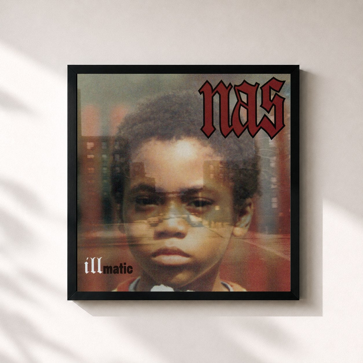 #noir Illmatic by Nas as a square framed art print, black 32x32 cm frame