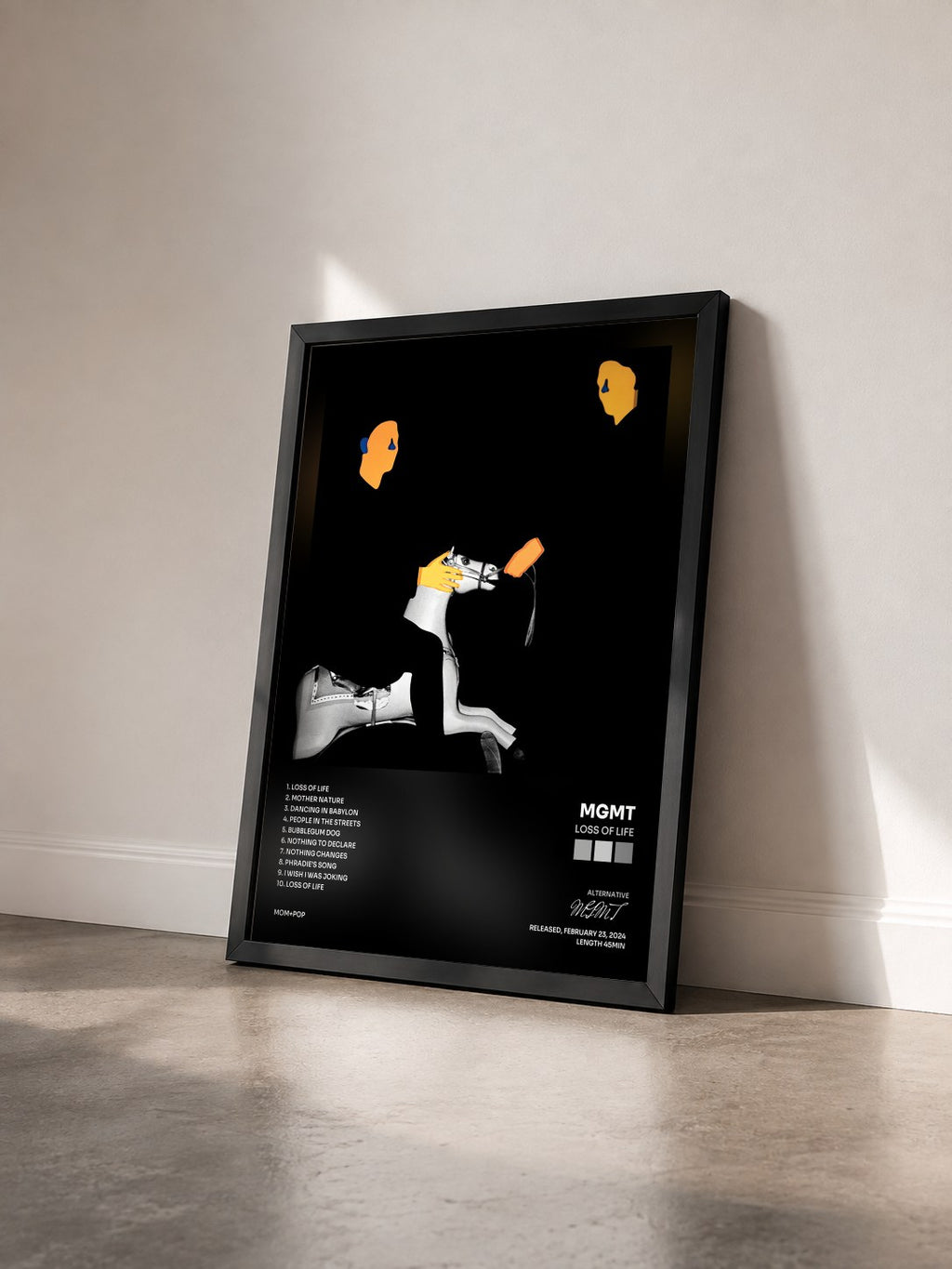 #noir Loss Of Life by MGMT as a framed art print seen at an angle, black frame