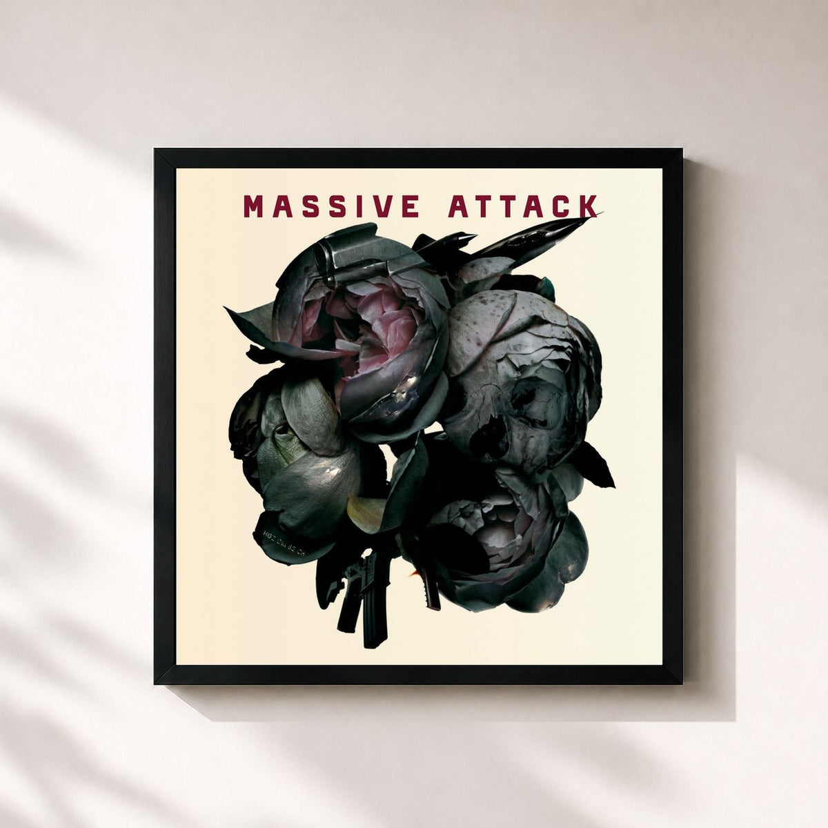 #noir Tableau carré de l'album Collected de Massive Attack, cadre noir 32x32 cm