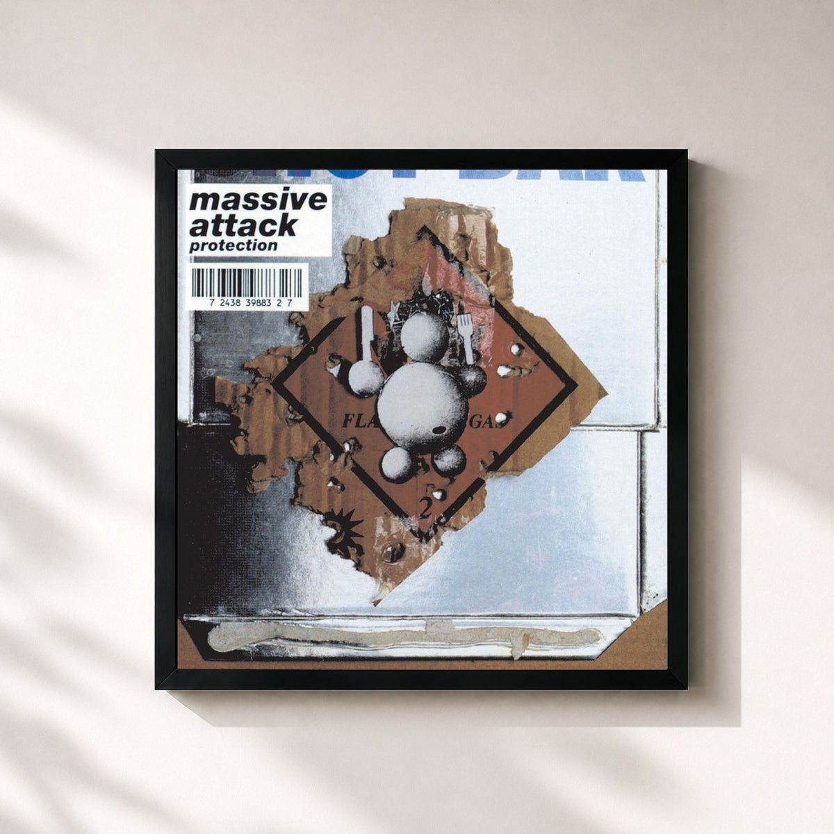 #noir Tableau carré de l'album Protection - The Remixes de Massive Attack, cadre noir 32x32 cm