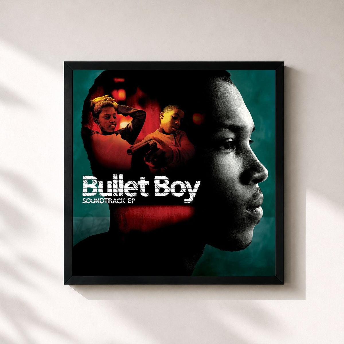 #noir Tableau carré de l'album Bullet Boy Soundtrack E.P. de Massive Attack, cadre noir 32x32 cm