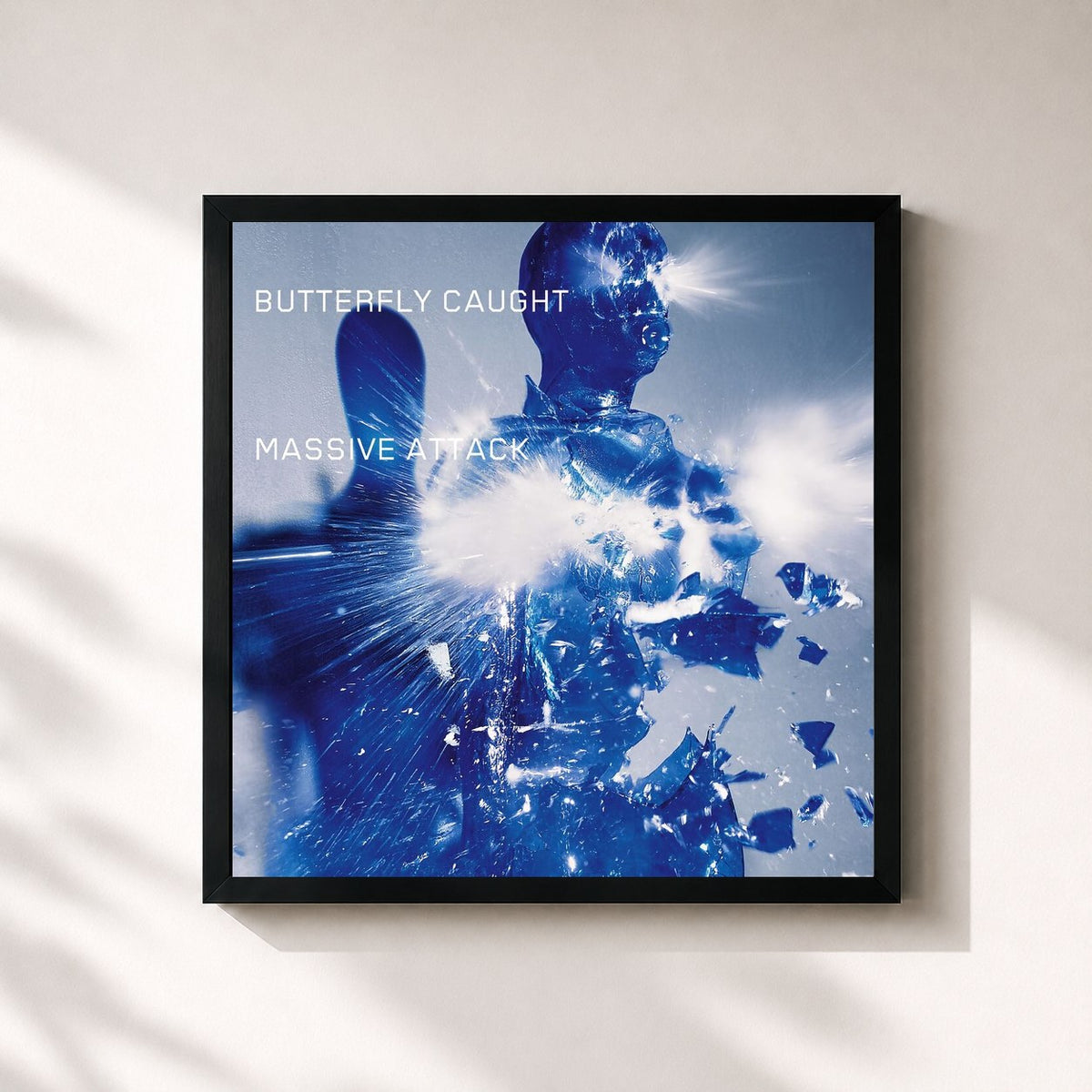 #noir Tableau carré de l'album Butterfly Caught de Massive Attack, cadre noir 32x32 cm