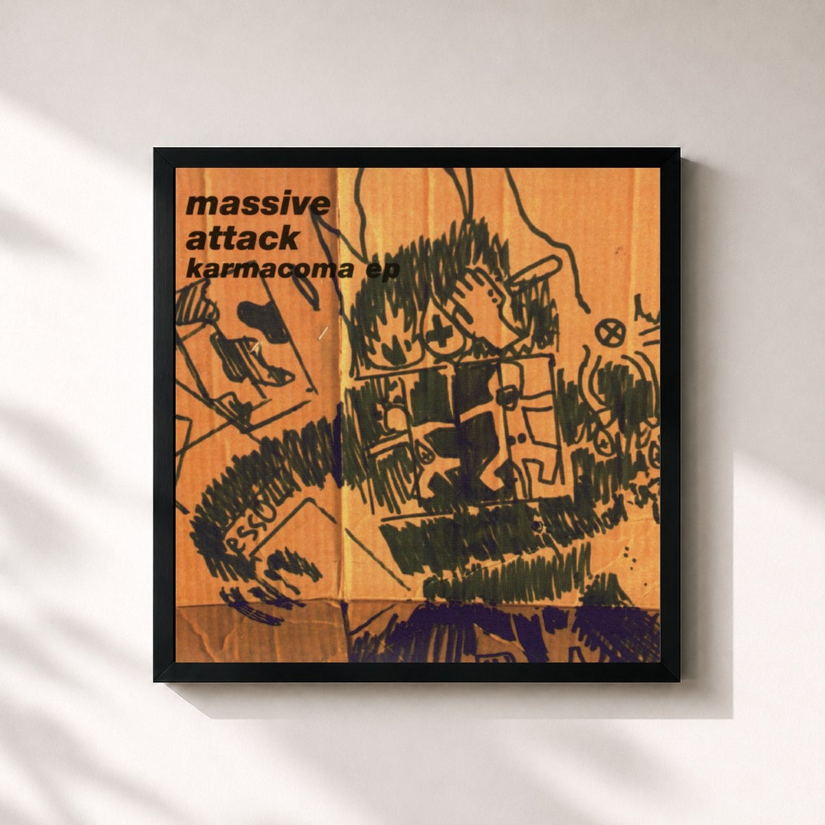 #noir Tableau carré de l'album Karmacoma de Massive Attack, cadre noir 32x32 cm