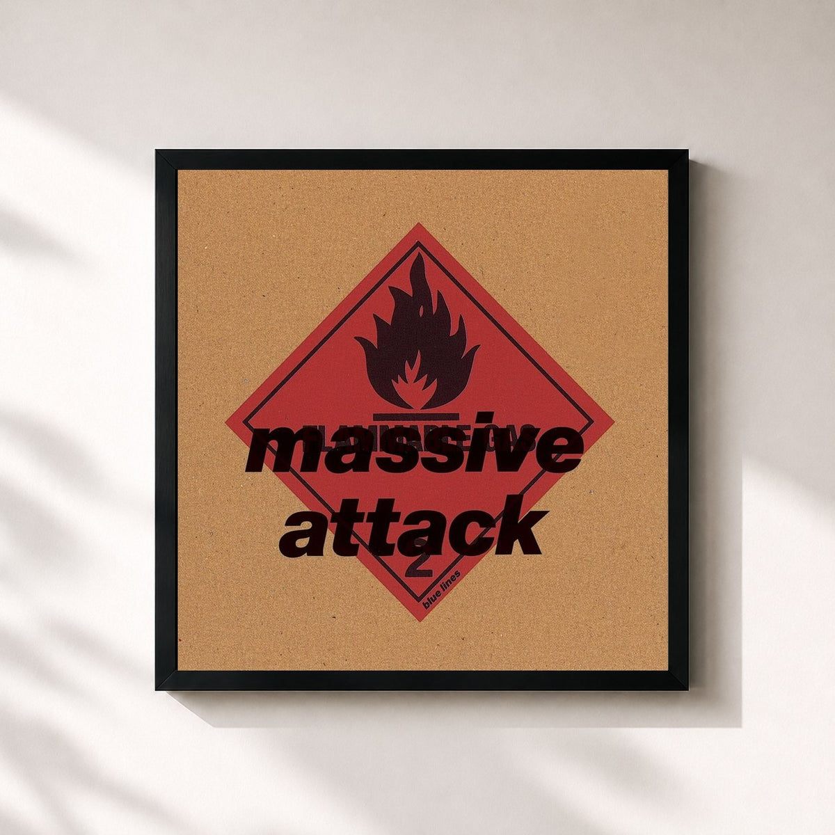 #noir Tableau carré de l'album Blue Lines - The Remixes de Massive Attack, cadre noir 32x32 cm