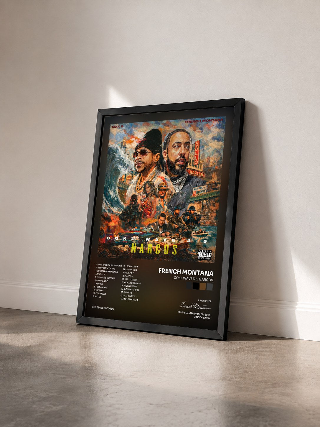 #noir Tableau de l'album Coke Wave 3.5: Narcos de French Montana vu de trois quarts, cadre noir