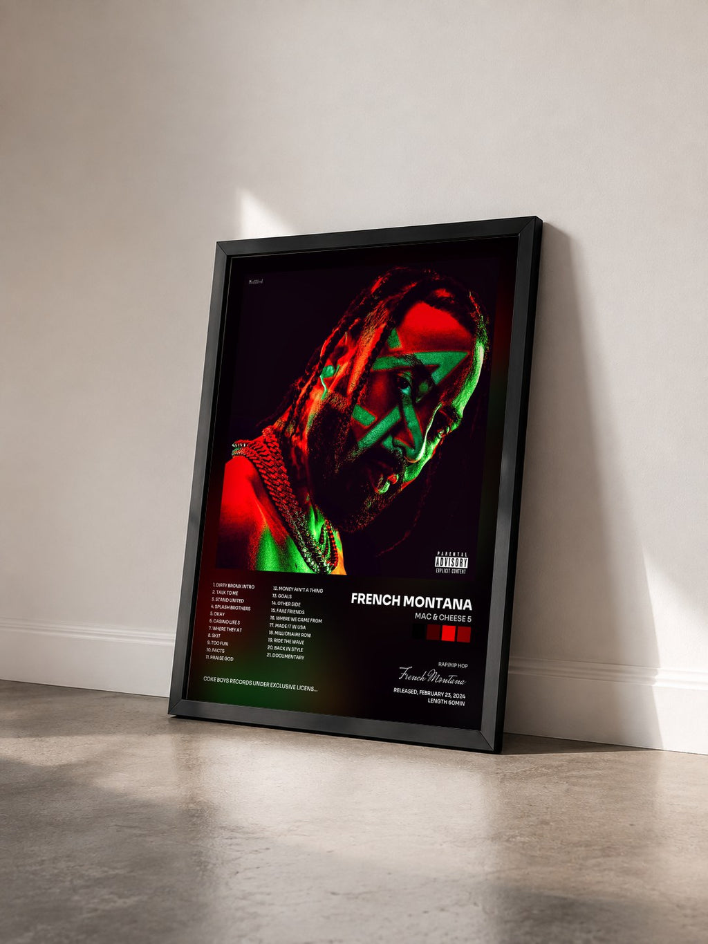 #noir Tableau de l'album Mac & Cheese 5 de French Montana vu de trois quarts, cadre noir