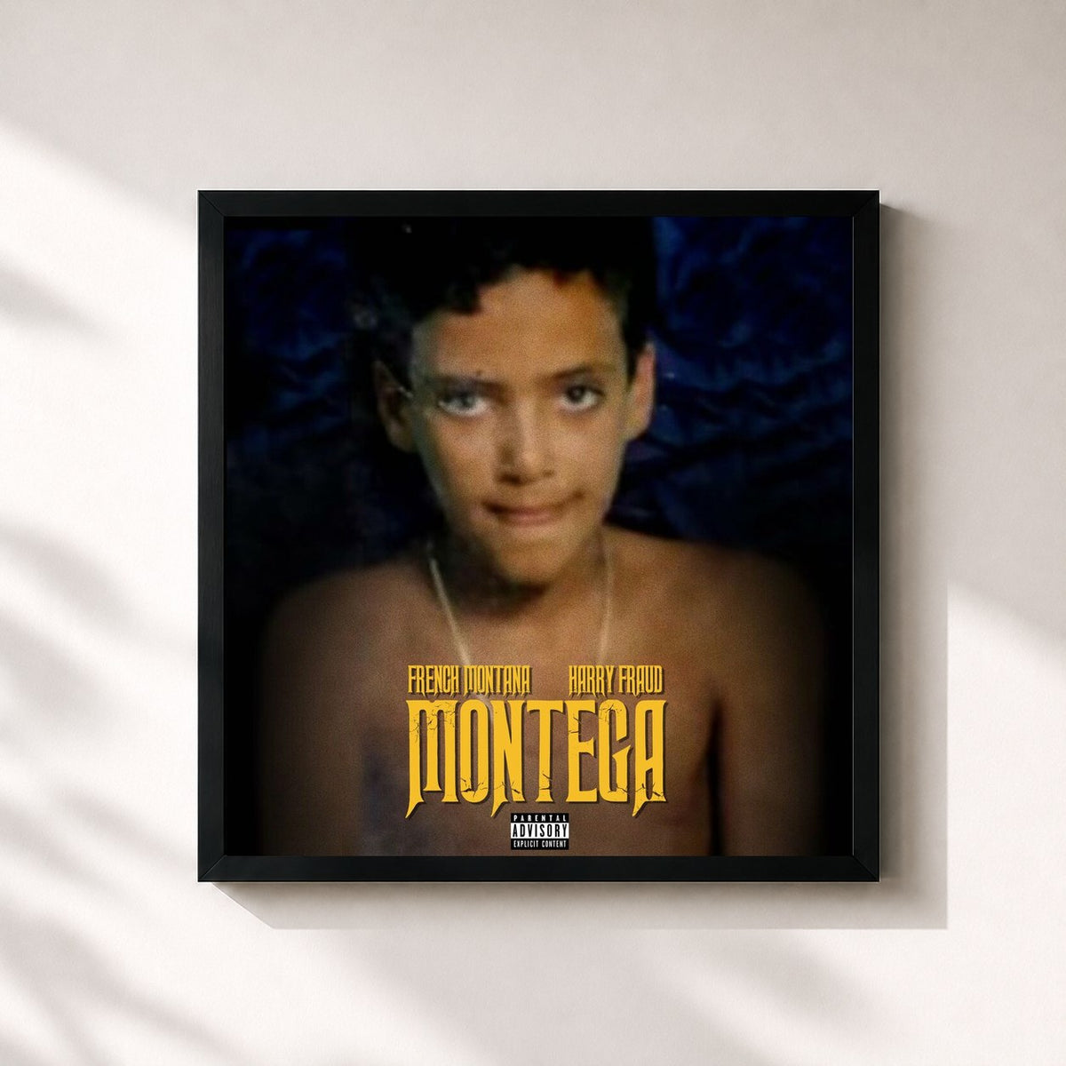 #noir Tableau carré de l'album Montega de French Montana, cadre noir 32x32 cm