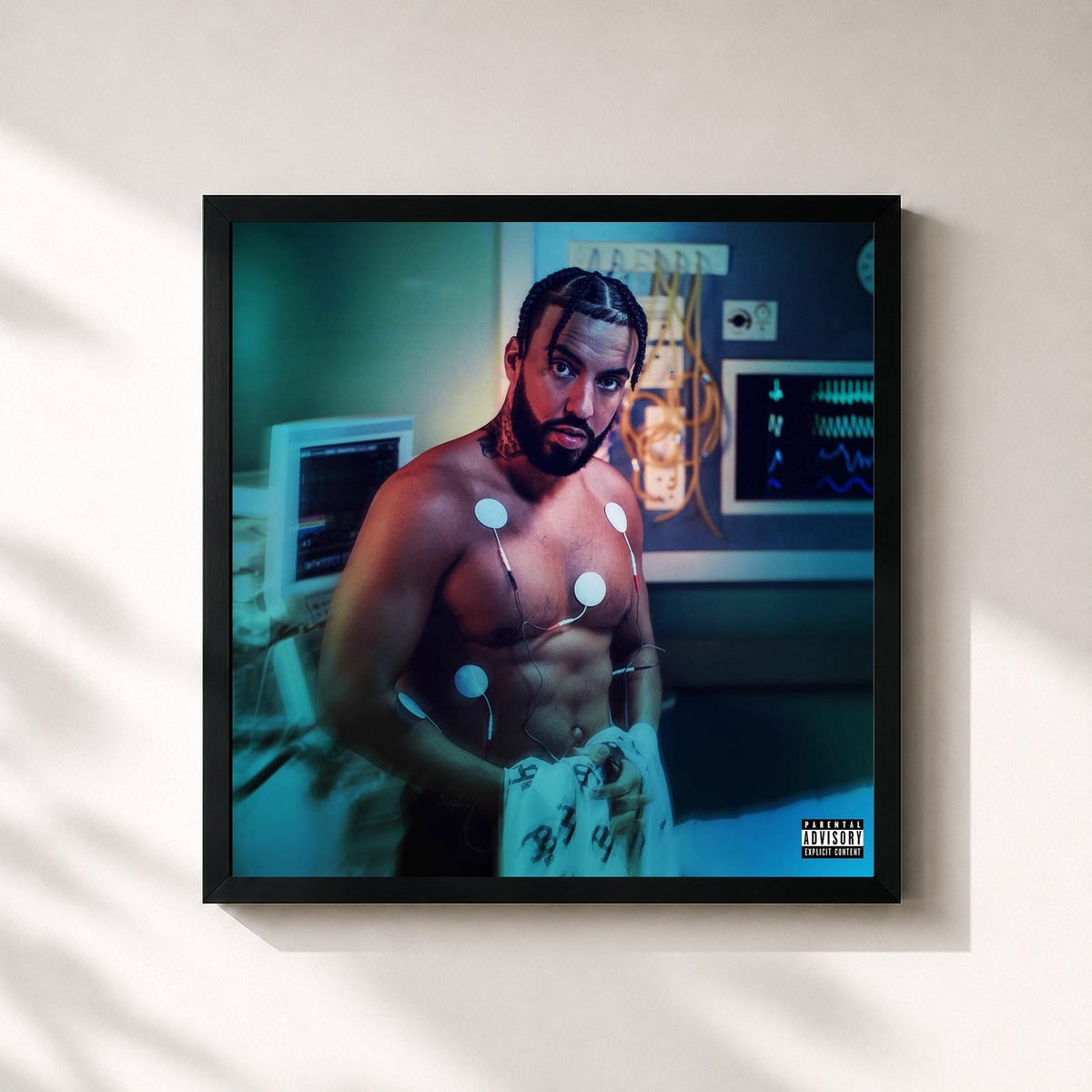 #noir Tableau carré de l'album They Got Amnesia de French Montana, cadre noir 32x32 cm