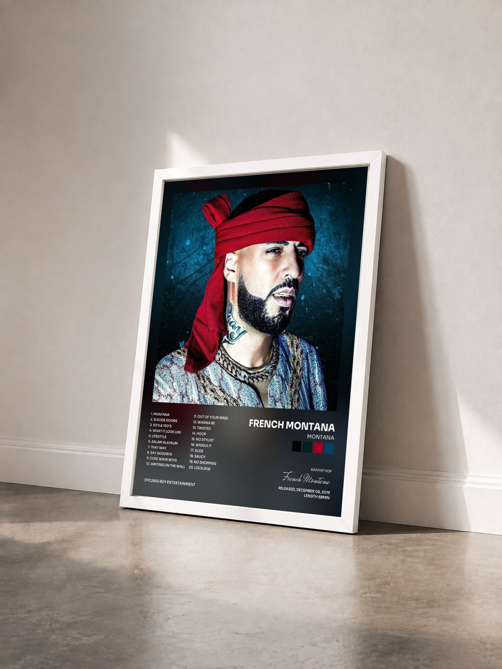 #blanc Tableau de l'album MONTANA de French Montana vu de trois quarts, cadre blanc