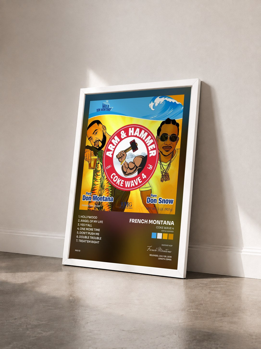 #blanc Tableau de l'album Coke Wave 4 (Arm & Hammer) de French Montana vu de trois quarts, cadre blanc