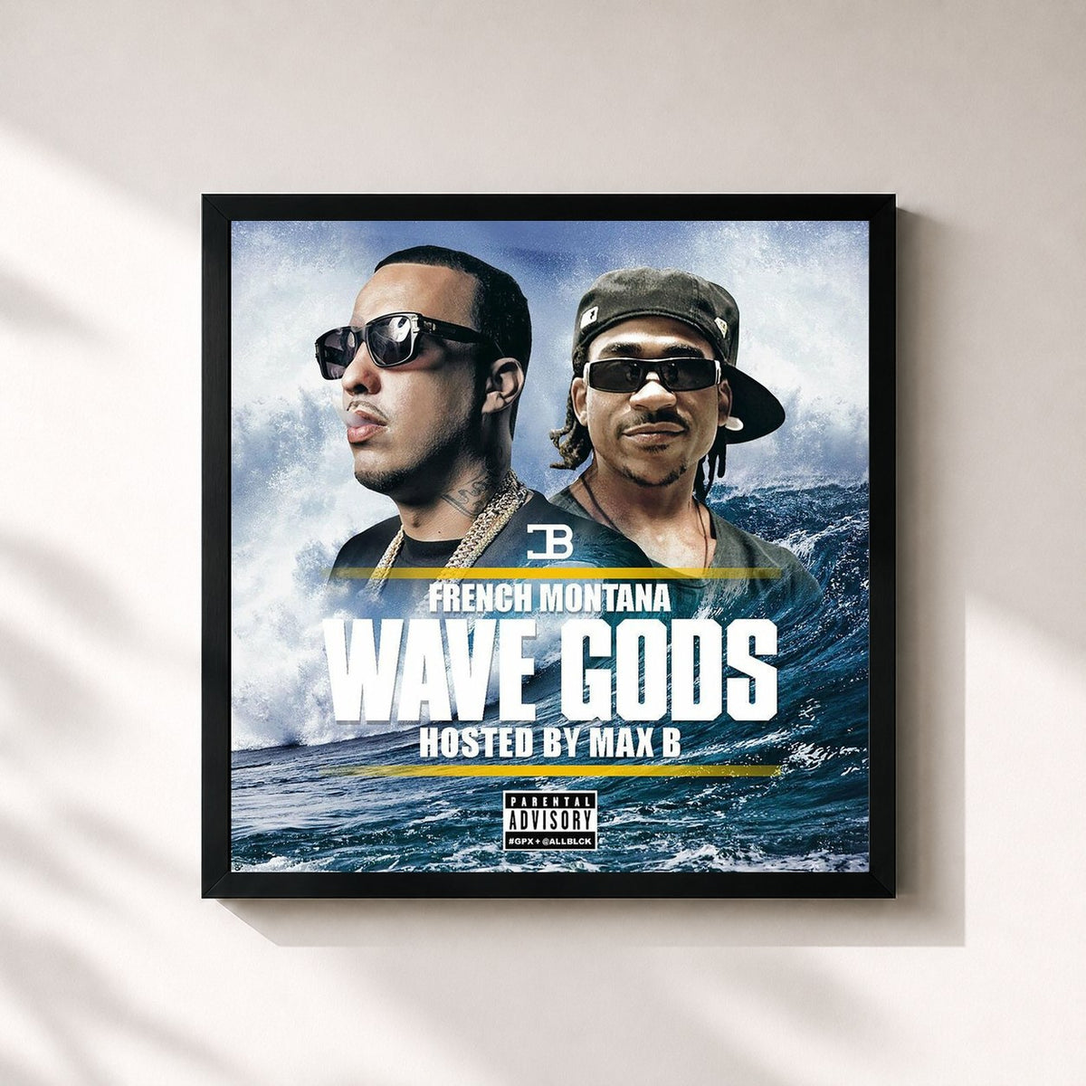 #noir Tableau carré de l'album Wave Gods de French Montana, cadre noir 32x32 cm