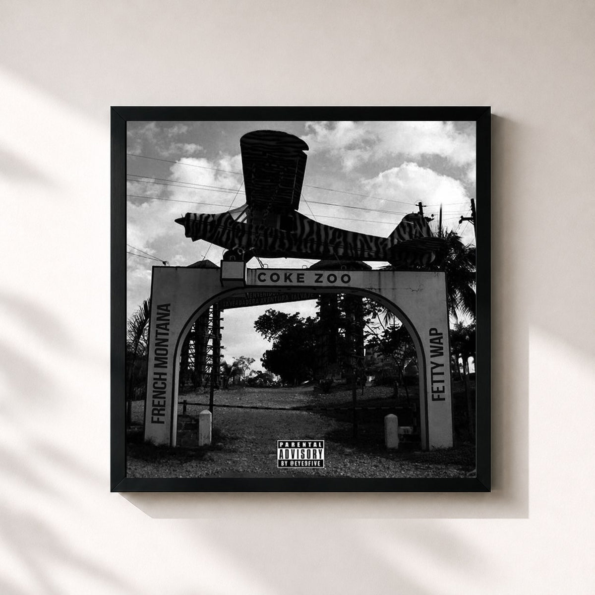 #noir Tableau carré de l'album Coke Zoo de French Montana, cadre noir 32x32 cm