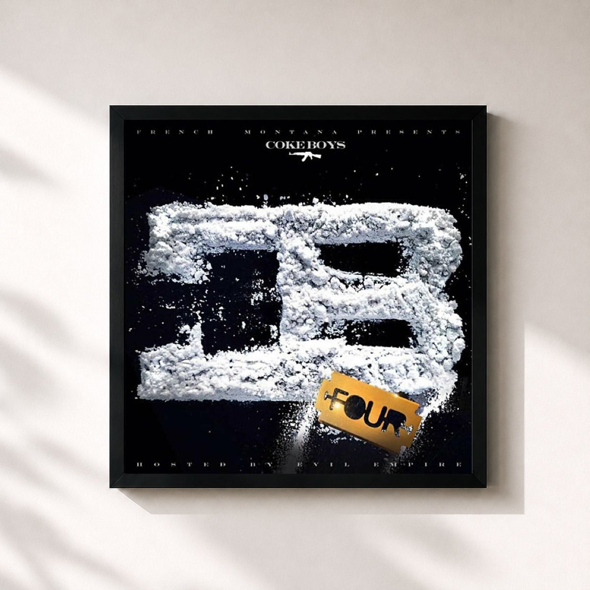 #noir Tableau carré de l'album Coke Boys 4 de French Montana, cadre noir 32x32 cm