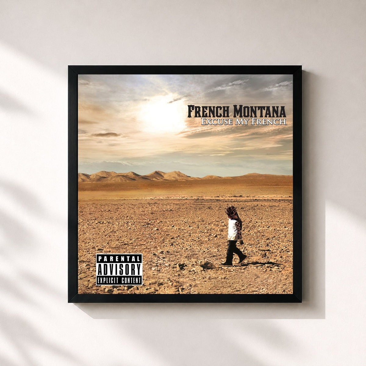 #noir Tableau carré de l'album Excuse My French de French Montana, cadre noir 32x32 cm
