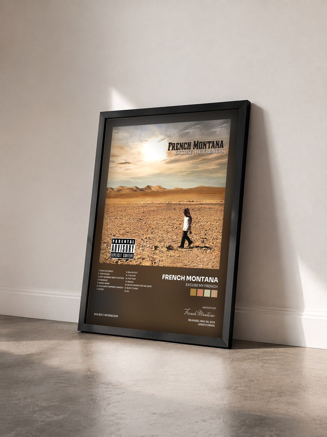 #noir Tableau de l'album Excuse My French de French Montana vu de trois quarts, cadre noir