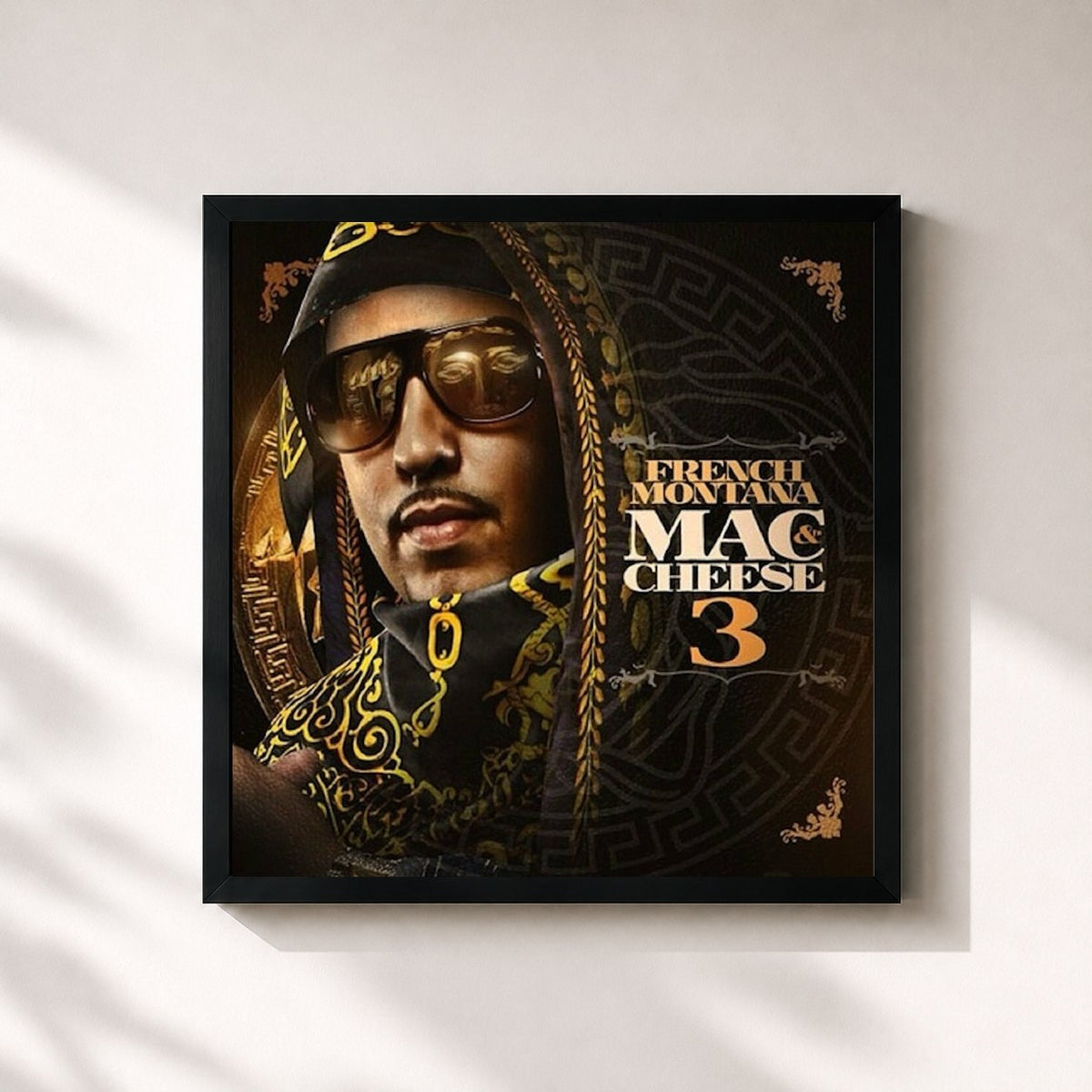#noir Tableau carré de l'album Mac & Cheese 3 de French Montana, cadre noir 32x32 cm