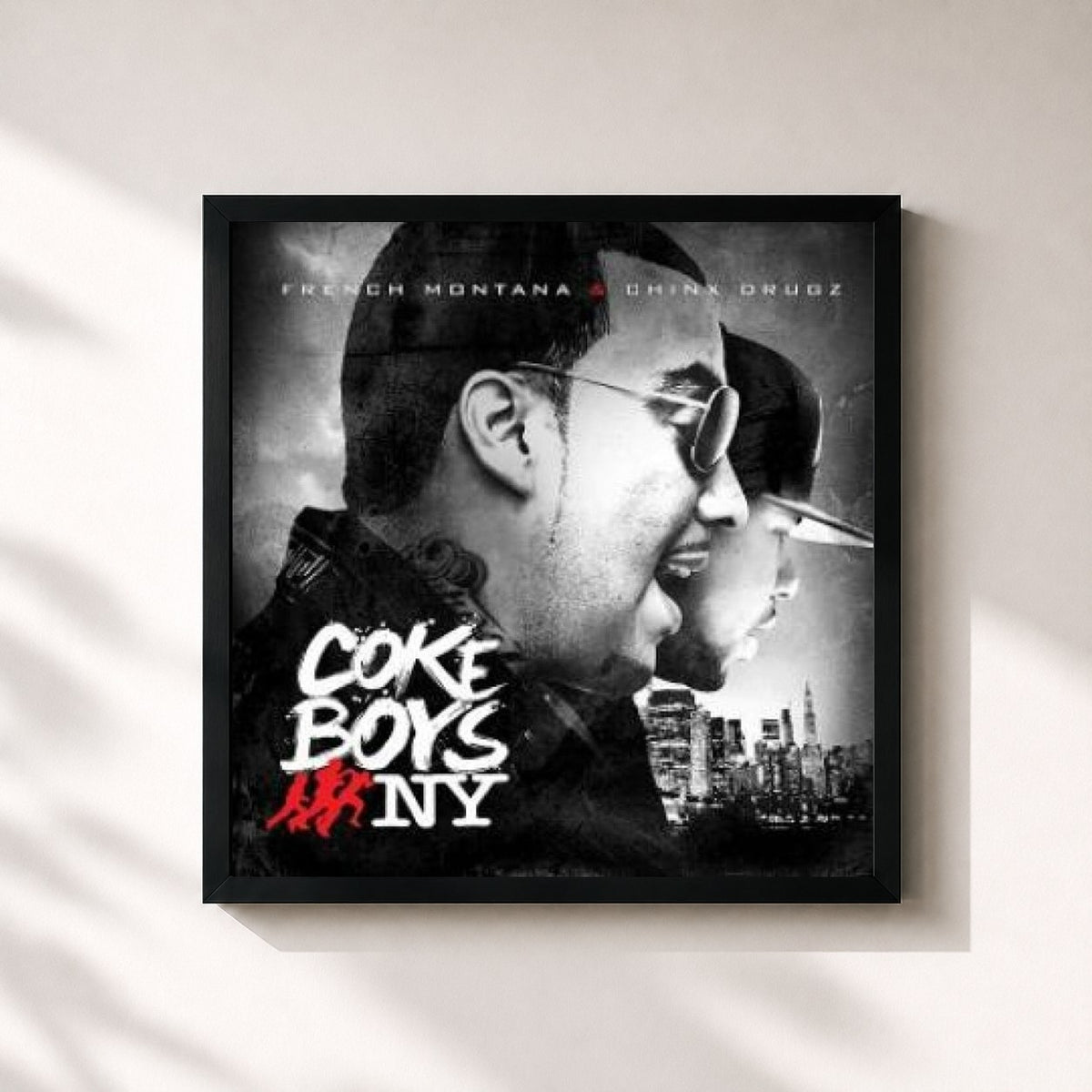 #noir Tableau carré de l'album Coke Boys Run NY de French Montana, cadre noir 32x32 cm