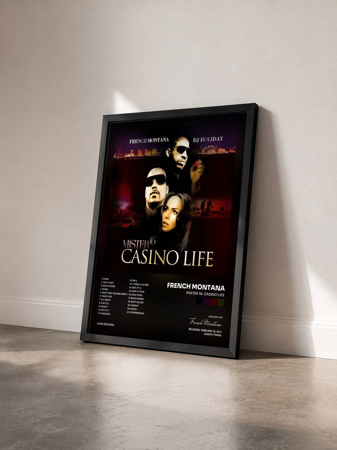 #noir Tableau de l'album Mister 16: Casino Life de French Montana vu de trois quarts, cadre noir