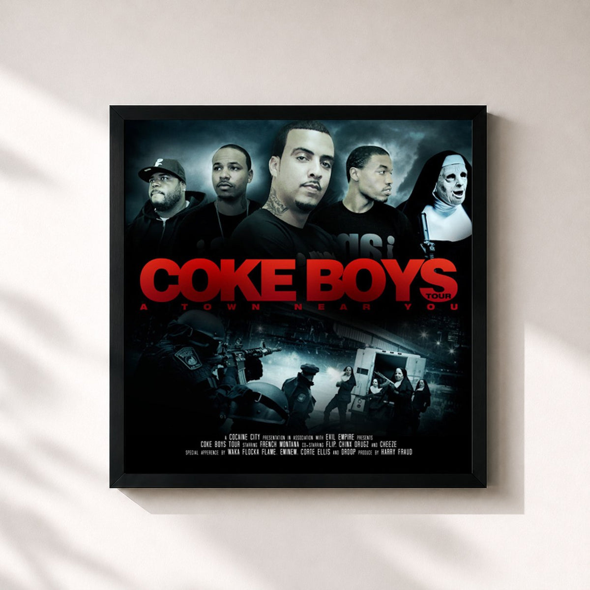 #noir Coke Boys Tour di French Montana in stampa quadrata incorniciata, cornice nera 32x32 cm