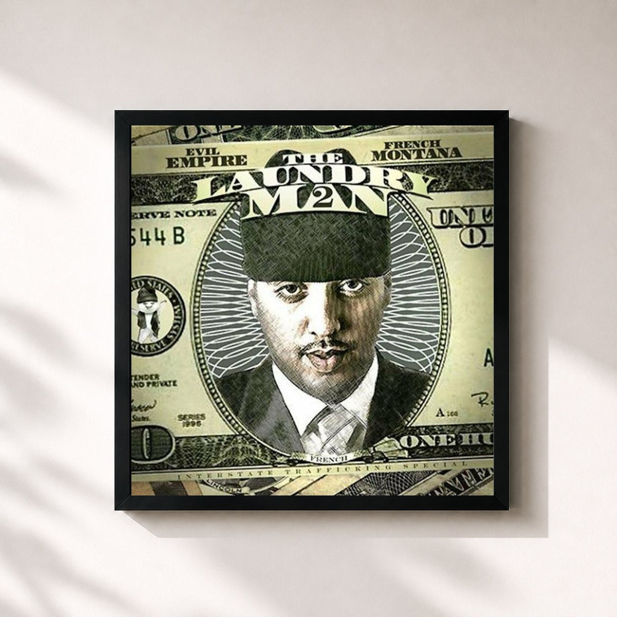 #noir Tableau carré de l'album The Laundry Man 2 de French Montana, cadre noir 32x32 cm