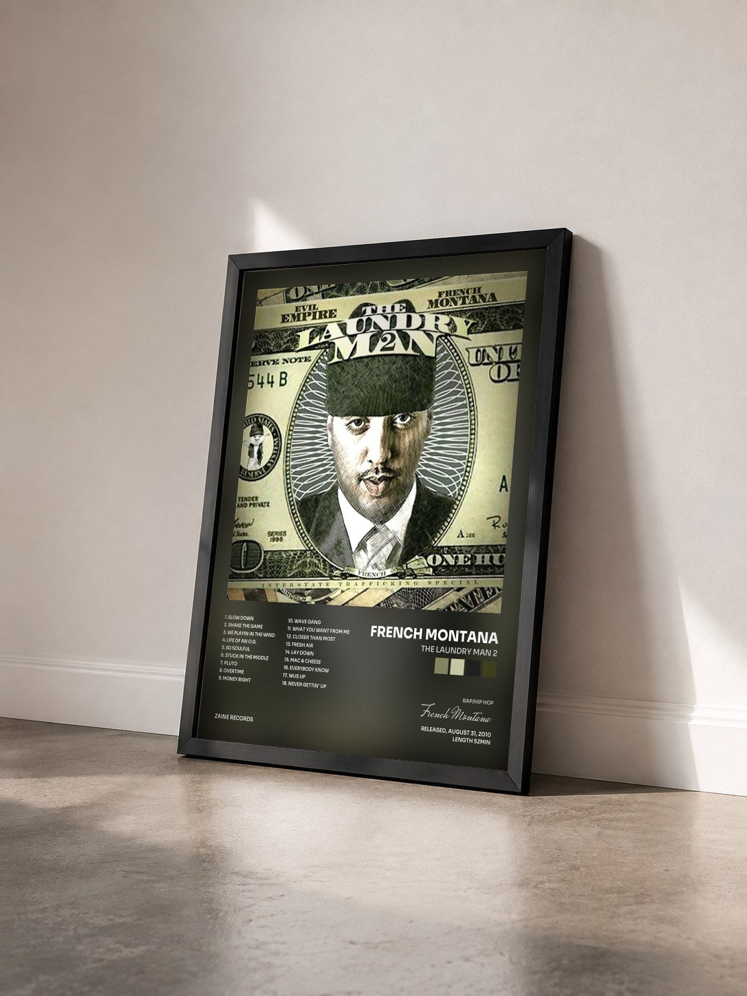#noir Tableau de l'album The Laundry Man 2 de French Montana vu de trois quarts, cadre noir