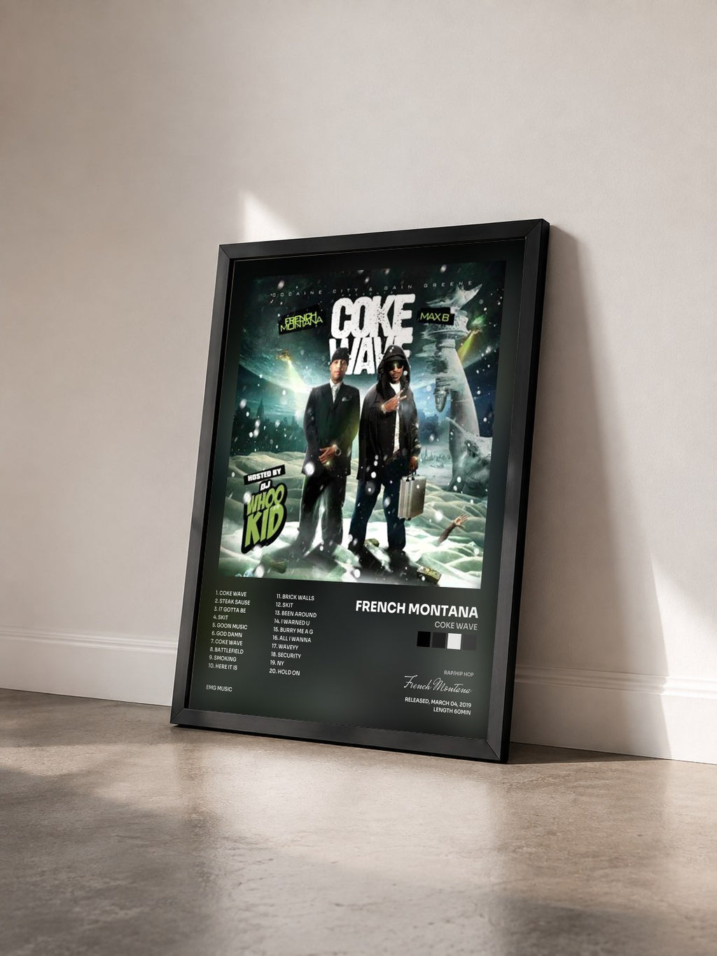 #noir Tableau de l'album Coke Wave de French Montana vu de trois quarts, cadre noir