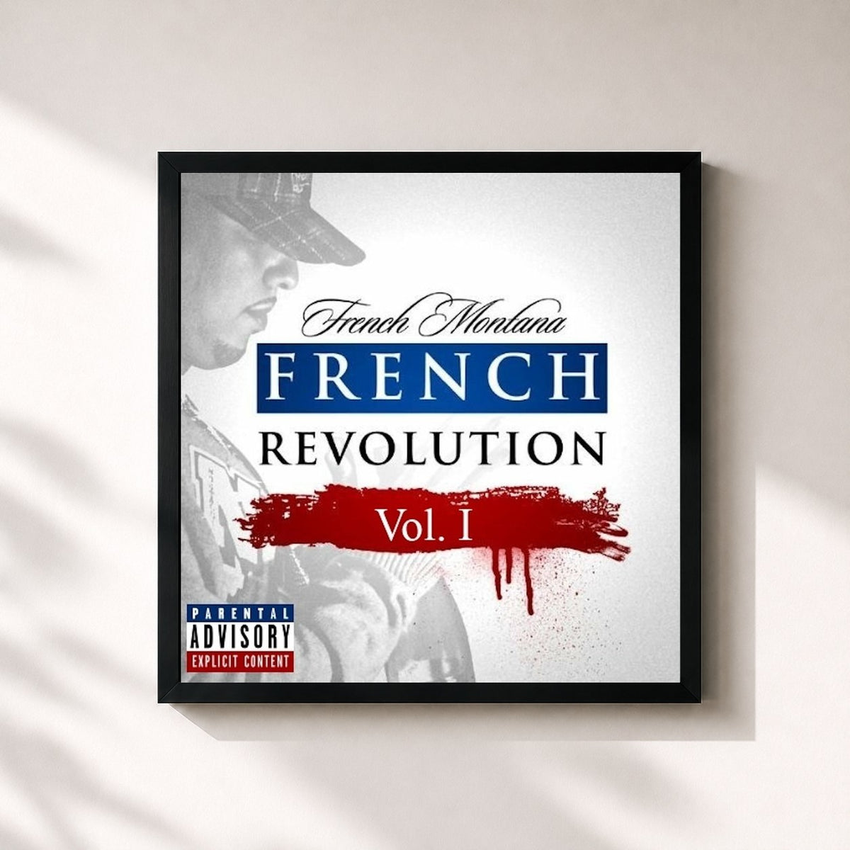 #noir Tableau carré de l'album French Revolution, Vol. 1 de French Montana, cadre noir 32x32 cm