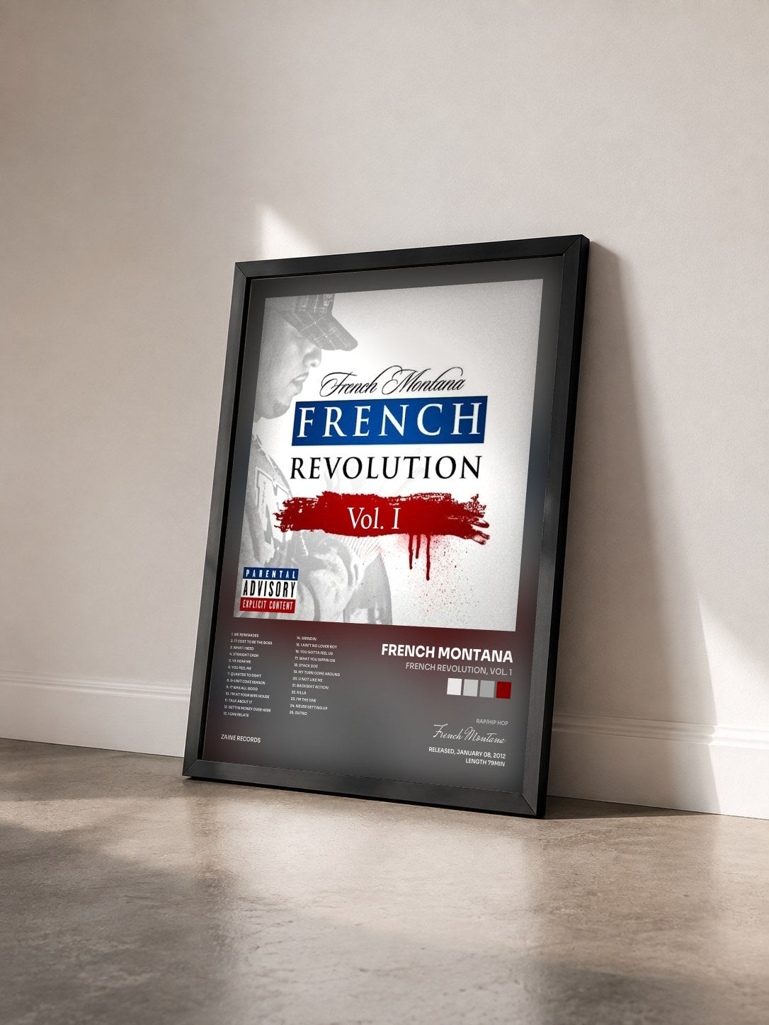 #noir Tableau de l'album French Revolution, Vol. 1 de French Montana vu de trois quarts, cadre noir