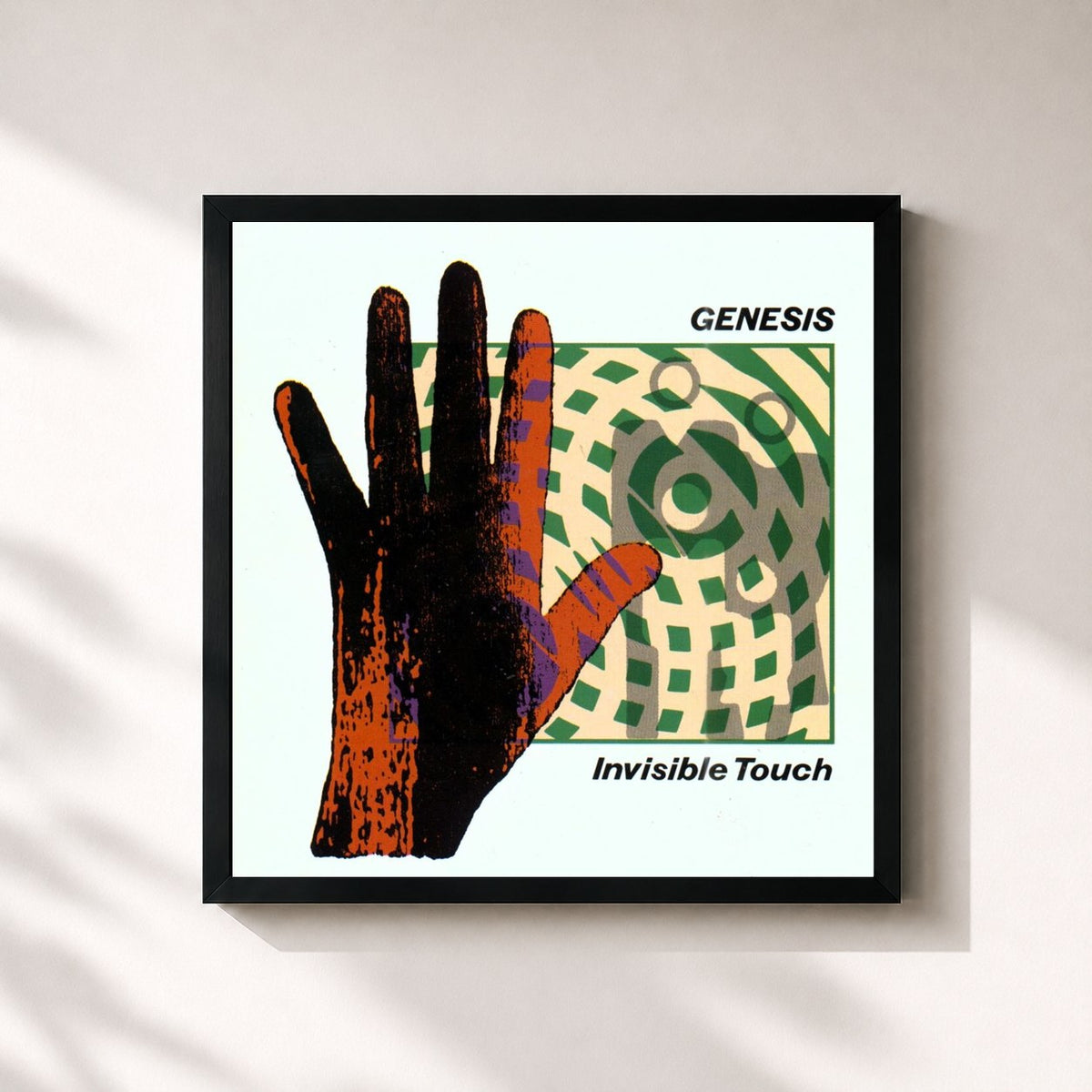#noir Tableau carré de l'album Invisible Touch (2007 Remaster) de Genesis, cadre noir 32x32 cm