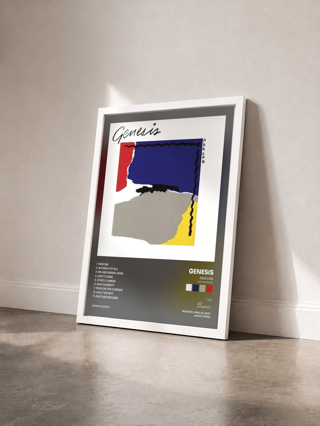 #blanc Tableau de l'album Abacab (2007 Remaster) de Genesis vu de trois quarts, cadre blanc
