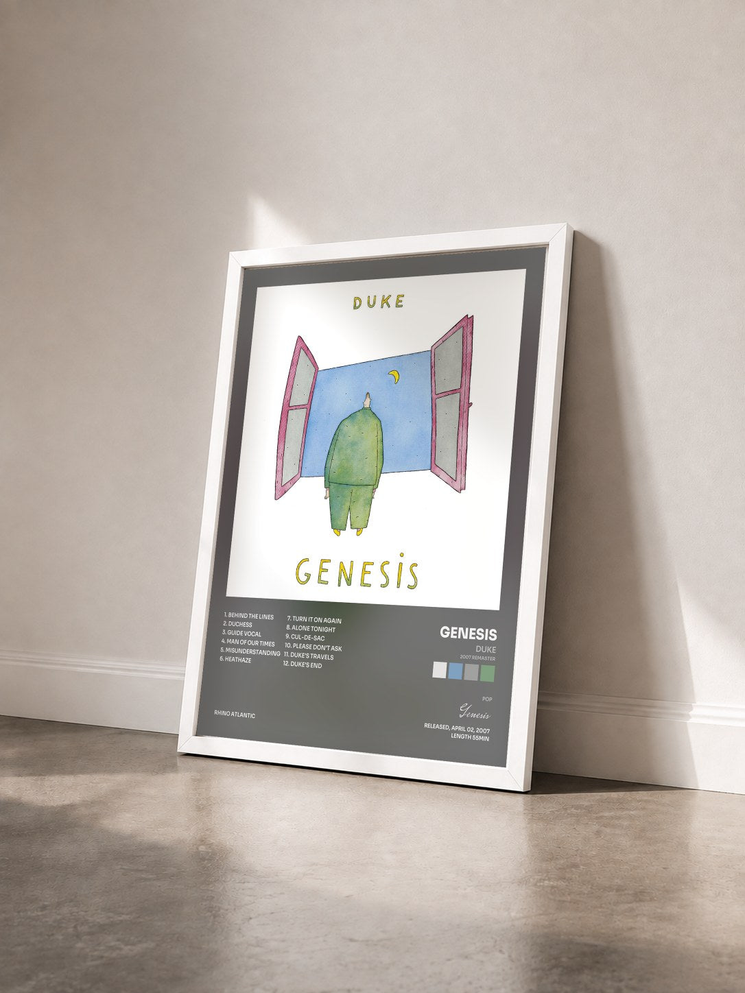 #blanc Tableau de l'album Duke (2007 Remaster) de Genesis vu de trois quarts, cadre blanc
