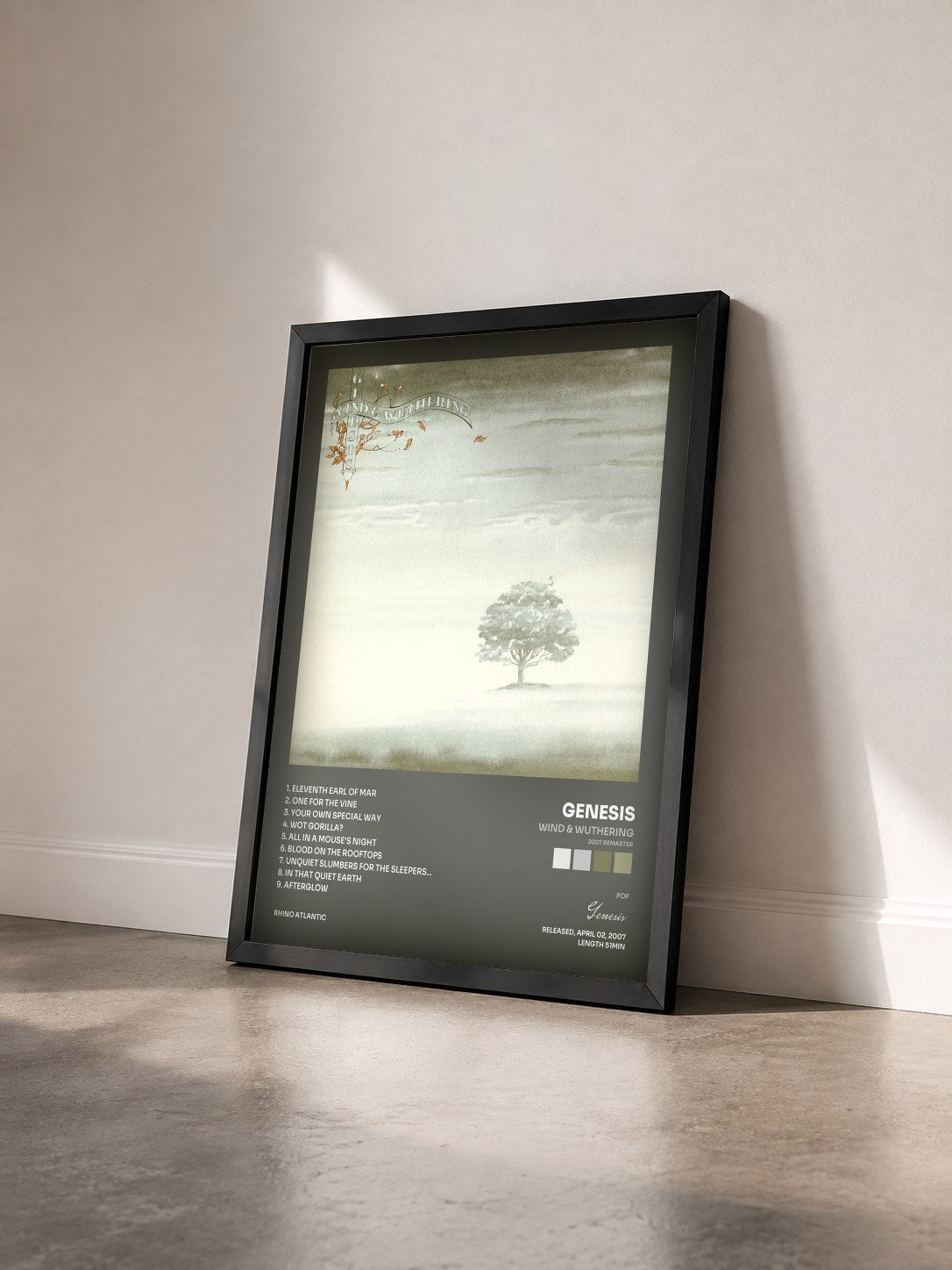 #noir Tableau de l'album Wind & Wuthering (2007 Remaster) de Genesis vu de trois quarts, cadre noir