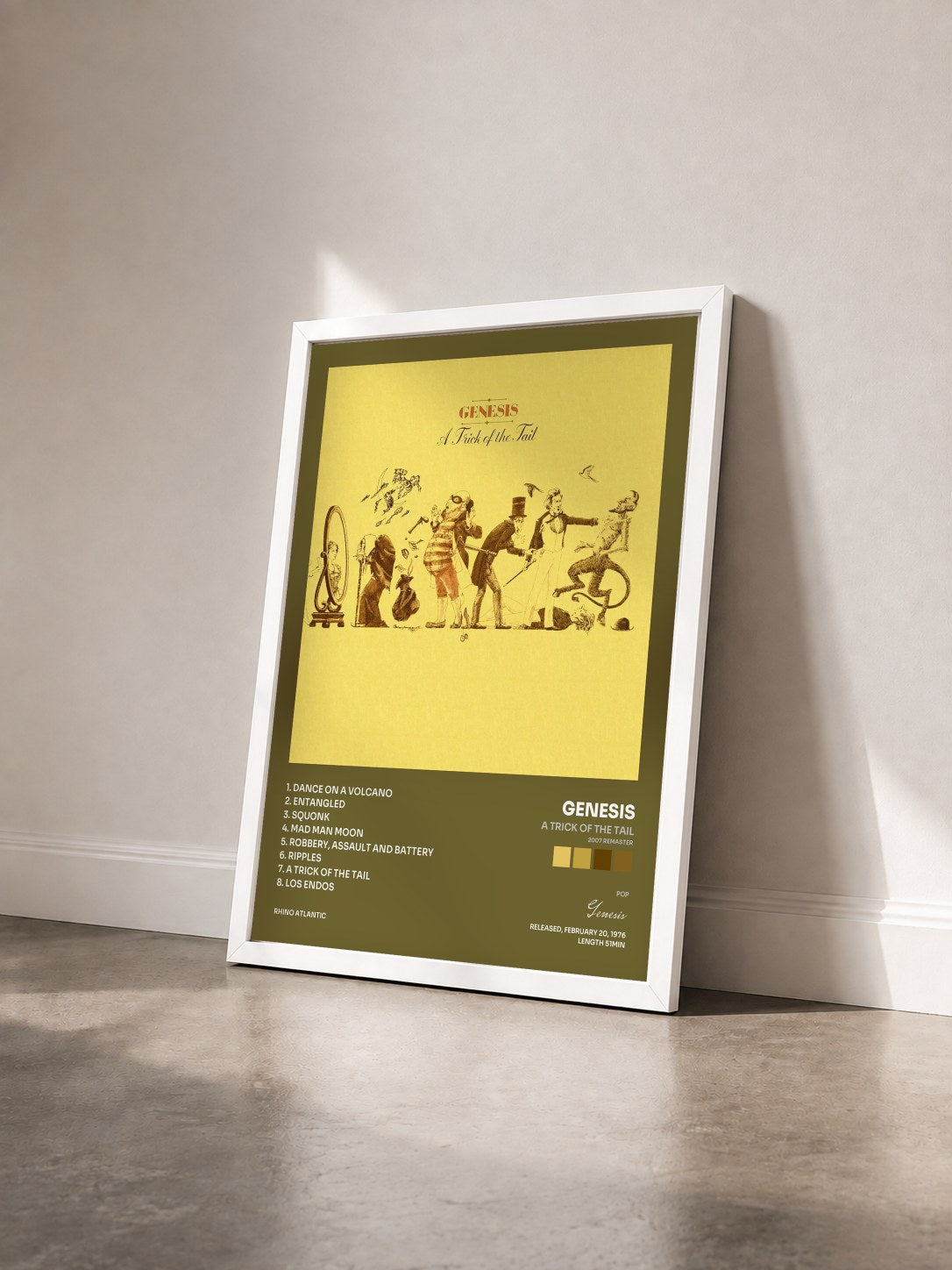 #blanc Tableau de l'album A Trick of the Tail (2007 Remaster) de Genesis vu de trois quarts, cadre blanc